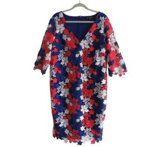 ELOQUII STUDIO Red White Blue Lace Overlay Sheath Dress Evening - Size US 14